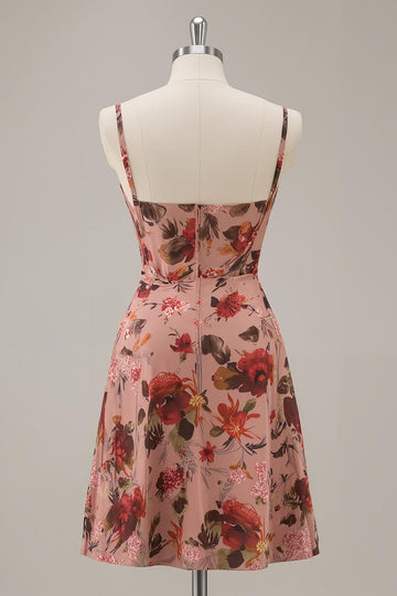 Printed A Line Dusty Rose Corset Cocktail Dress